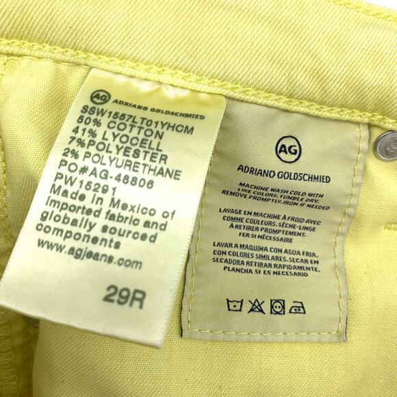 AG Adriano Goldschmied Jeans The Prima Cigarette Crop Sz 29R Pale Yellow Raw Hem - Picture 9 of 10